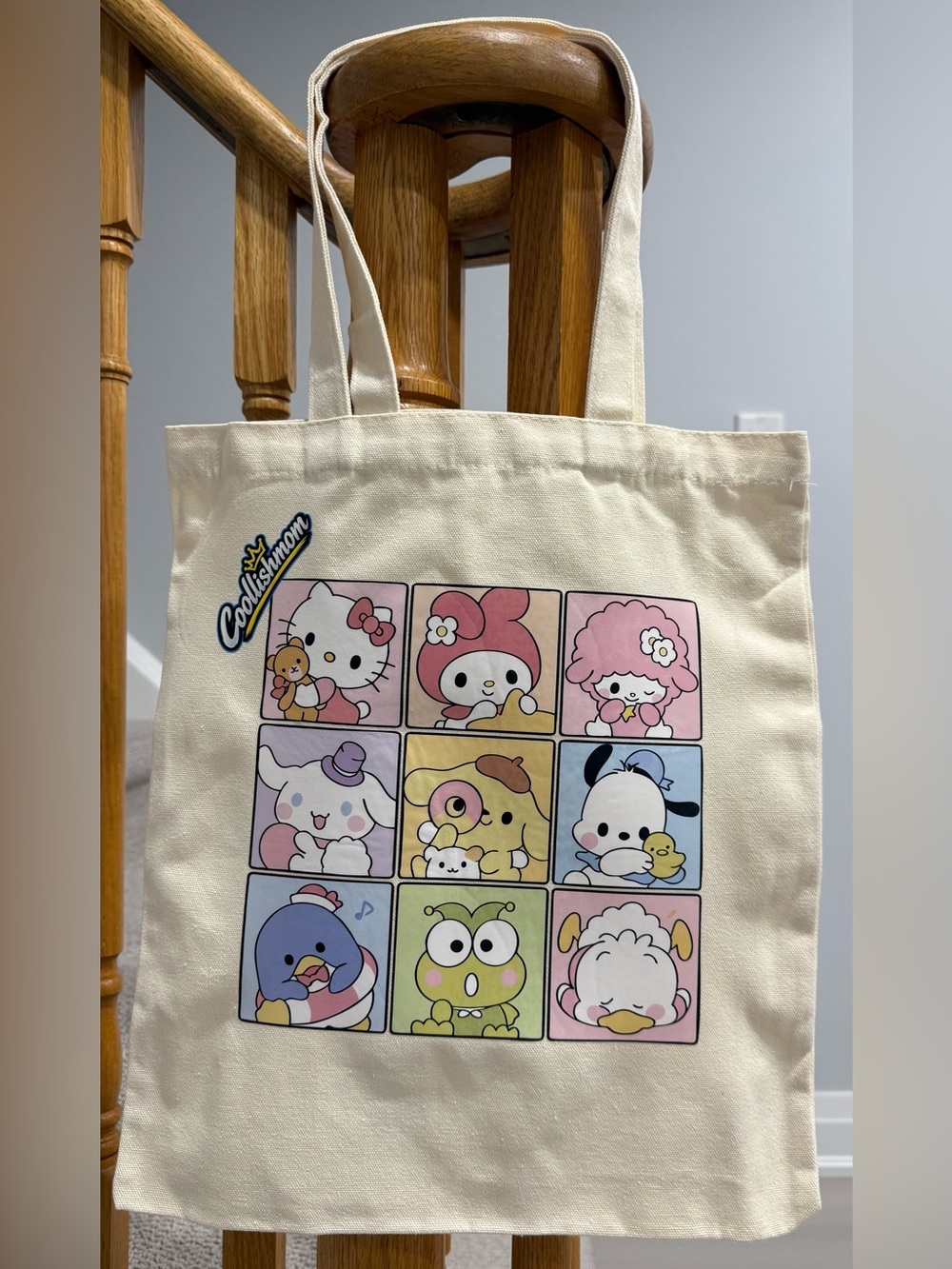 Sanrio Cream Canvas Tote with Pastel Character Grid